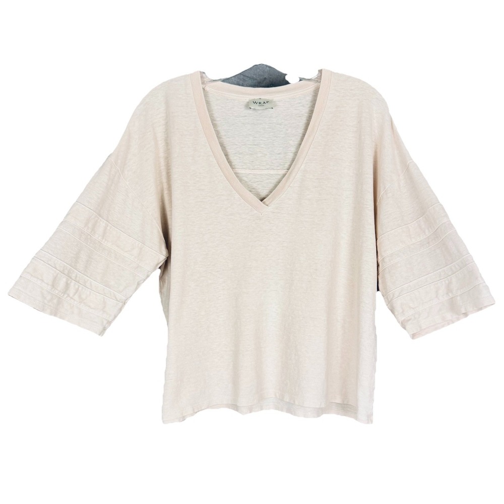 Wrap London Hemp Organic Cotton Boxy V-Neck Tee White Cream Shirt 10 Long Sleeve